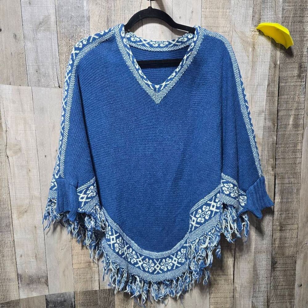 Women Tassel Fringe Poncho Cape Sweater Pullover Batwing V Neck Knitted OS
